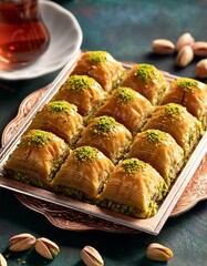 Turkish dessert pistachio baklava or kuru baklava