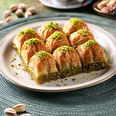 Turkish dessert pistachio baklava or kuru baklava