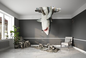 Wall Mural - modern living room interior with a big shark