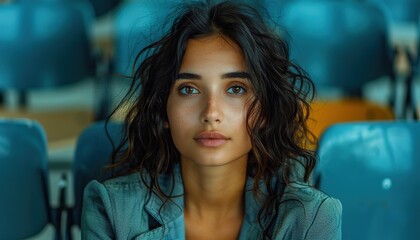 Wall Mural - portrait of a woman in a cafe