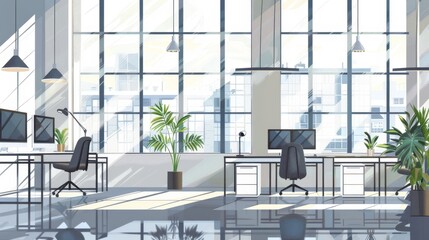 Wall Mural - Modern Office Interior with City View