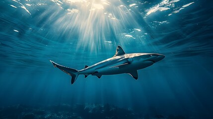 Canvas Print - Sleek Shark Gliding Through the Vibrant Ocean Depths Capturing Its Power and Grace