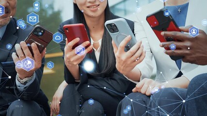 Aufkleber - Group of multinational business people using smartphones and digital technology concept.