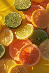 Sticker - Various citrus fruits on the table. Selective focus.