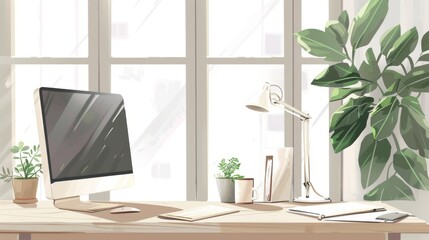 Wall Mural - Minimalist Home Office Desk with Natural Light