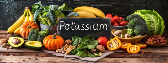 Wall Mural - Food contains potassium on the table. Selective focus.