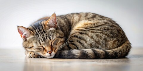 sleeping cat curled up between its paws, cat, sleeping, curled up, cozy, peaceful, feline, pet, nap,