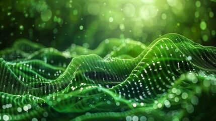 An abstract illustration of a green wave with binary code patterns, symbolizing the transformative power of AI in green technology.