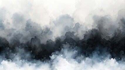 Abstract ink or watercolor texture background with gray and black shades blending on a white backdrop, abstract, ink