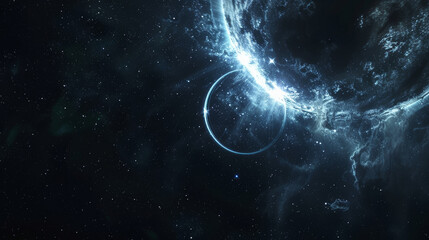 Wall Mural - photo realistic render of perfect circle star in galaxy, on clean black space background