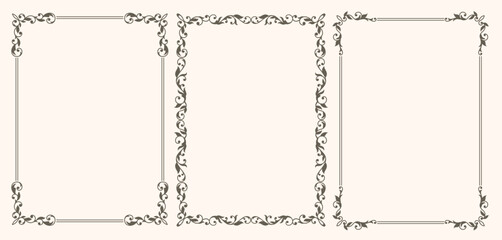 Wall Mural - Set of vintage frames with leaves and curls