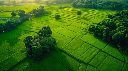 Wall Mural - A green field with trees in the middle of it