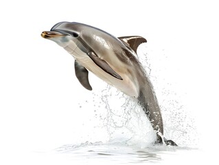 Poster - Playful Dolphin Jumping Gracefully from Waves on White Background