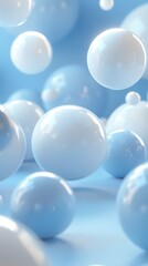 Wall Mural -  A collection of blue and white balls suspended in a blue-and-white air saturated with white and light blue bubbles