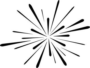 fireworks doodle line explosion radial sparkler with rays, hand drawn firecrackers simple and round decoration 