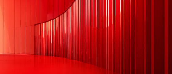  A room features two red chairs in front of a single red wall