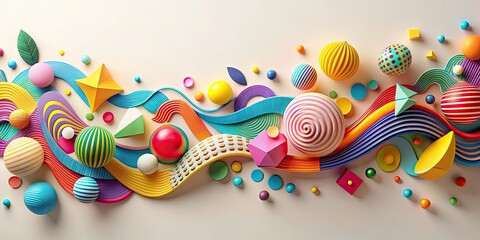 Wall Mural - Playful and whimsical colorful abstract shapes and lines on a light background, pattern, abstract, colorful, shapes