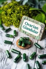 Canvas Print - Ovarian glandular capsules supplements on the table. Selective focus.