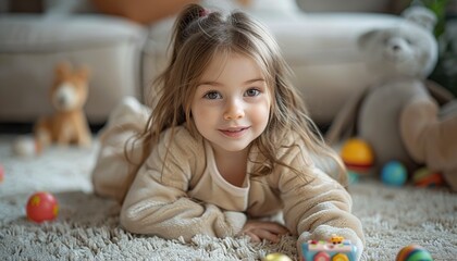 Wall Mural - little girl playing with easter eggs