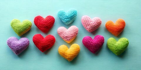 Sticker - knitting small hearts with bright background Generative AI