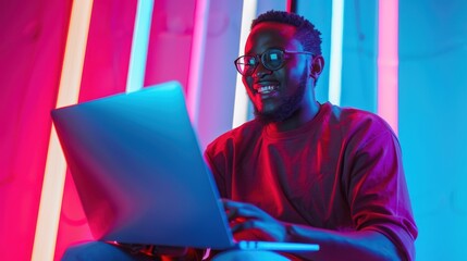 The Man with Neon Laptop