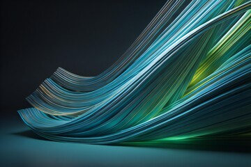 Abstract background with blue and green wavy lines. generative ai