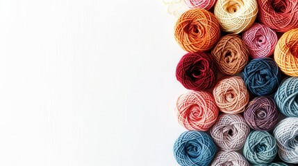 Aufkleber - A vibrant assortment of yarn rolls is neatly arranged on a white background, offering ample space for creative text placement. Generative AI