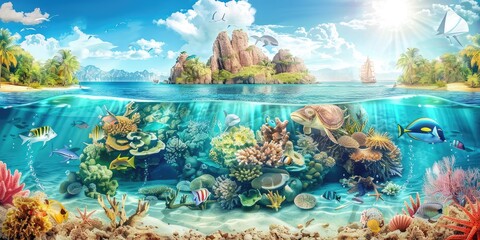 Wall Mural - Beautiful sea underwater world. Selective focus.