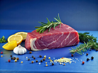 raw beef steak, steak, pork, fresh, red, fillet, white, cooking, uncooked, rosemary, board, meal, dinner, isolated, fat, ingredient