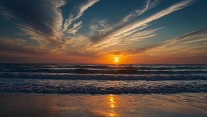 Wall Mural - Perfectly timed sunset view from the beach, dramatic scene