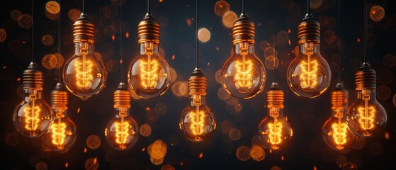 Wall Mural -  A group of light bulbs, all turned on