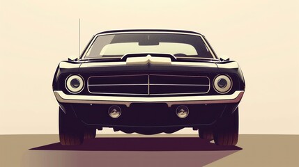 Vintage american muscle car from the 1960s low angle frontal view.