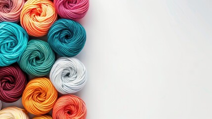 Aufkleber - A vibrant assortment of yarn rolls is neatly arranged in a grid formation, set against a clean white background ideal for adding text or design elements. Generative AI