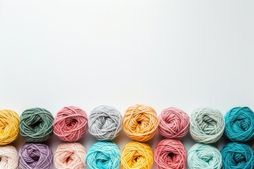 Aufkleber - A vibrant grid of colorful yarn rolls on a white background provides ample negative space ideal for creative text placement and craft ideas. Generative AI