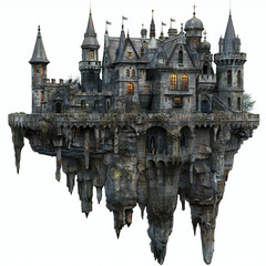 dark fantasy castle on isolated white background