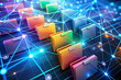 © Adisorn - Digital folders and files bursting with colorful tags and labels, surrounded by glowing network connections, illustrate a streamlined document management system.