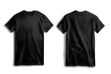 Wall Mural - Mockup of black blank T-shirt front and back view on white background