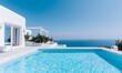 © simba kim - Mediterranean white summer villa atop hill with pool , Generative AI