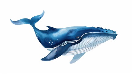 Wall Mural - A stunning blue whale in watercolor, showcasing the grace and majesty of nature in a beautifully handdrawn style.