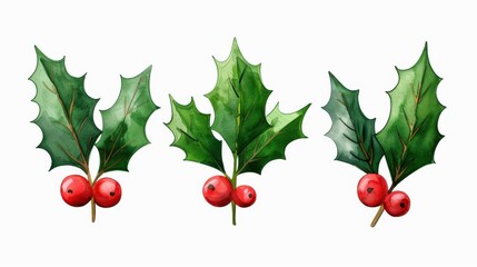 Poster - Delight in this festive watercolor set featuring decorative holly berries, perfect for Christmas and New Year celebrations.