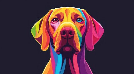 Sticker - Vibrant abstract dog portrait on a black backdrop, showcasing bold hues and intricate patterns. Unique and eyecatching art piece.