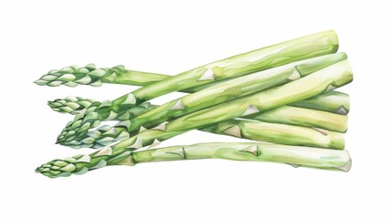 Wall Mural - Vibrant handdrawn watercolor asparagus, showcasing fine details and rich hues, perfect for fresh, organic designs.