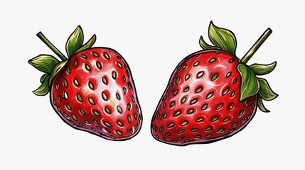 Wall Mural - A vibrant handdrawn strawberry illustration set against a clean white background, perfect for fresh, fruity designs.