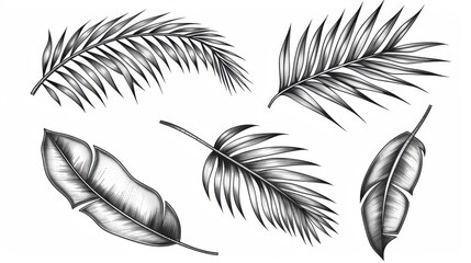 Wall Mural - Vintage palm leaf collection, beautifully engraved, perfect for art projects, ecofriendly themes, or stylish decor.