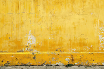 Wall Mural - close up horizontal image of a worn yellow painted concrete wall background