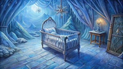 Poster - Vintage nursery with a crib in a dreamy atmosphere.