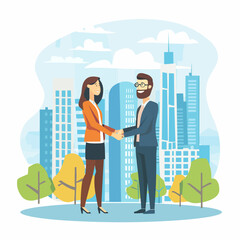 Wall Mural - Business handshake agreement in city park.