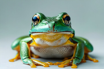 Poster - A green frog sitting on top of a white surface