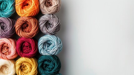 Fototapete - A vibrant collection of yarn rolls is neatly arranged, offering ample space for creative text placement. Generative AI