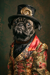 Poster - A pug dog in a top hat and suit